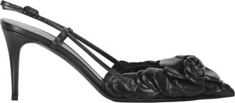 Valentino Garavani Schoenen, Dames, Zwart, 37 1/2 EU, Leer, Bloemige Pointy Toe Slingback Pumps
