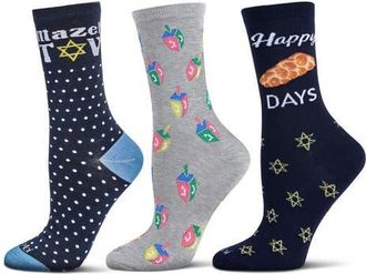 MeMoi Hanukkah Assorted 3-Pack Crew Socks in Black at Nordstrom, Size 9-11