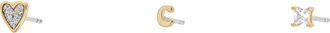 Fossil Womens Initials Gold-Tone Brass Stud Earring Set