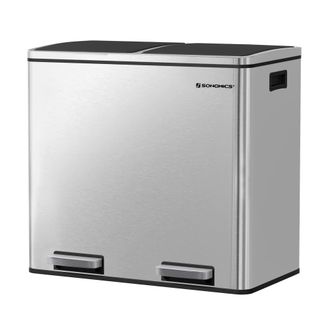 Songmics Cubo de basura de reciclaje con 2 compartimentos de color plata