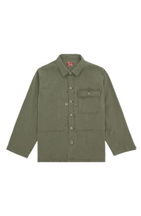 Fortela Newfrog Japan Herringbone Cotton Overshirt in Green at Nordstrom, Size Xx-Large