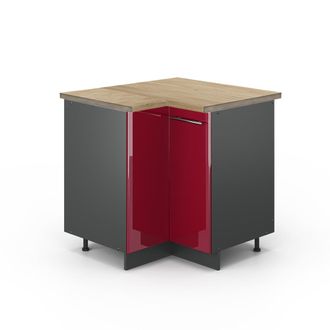 Vicco Armario De Esquina Fame-line, Rojo Burdeos Alto Brillo, 80.5 Cm, Et Roble
