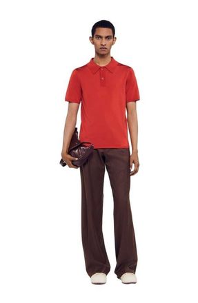 Sandro Short-sleeve knitted polo shirt in Blood Orange at Nordstrom, Size X-Small