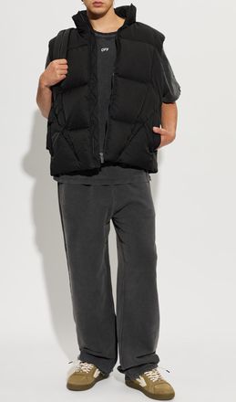 Off-white Insulated Vest With A Stand-up Collar, Mens, Black