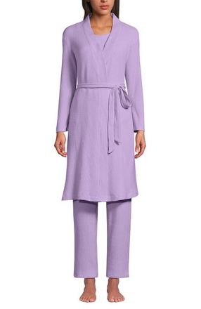 Lands End Brushed Cozy Waffle Jersey 3 Piece Pajama Set - Tank Top Pant and Robe in Whisper Lilac at Nordstrom, Size Medium P
