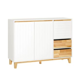 SoBuy Aparador de cocina entrada con 3 puertas y 2 cajones madera blanco
