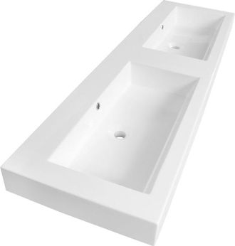 Marcel Breuer Solar Thick wastafel 160x46x10cm - 2 wasbakken - 2 kraangaten - mineraalmarmer - zijdeglans wit