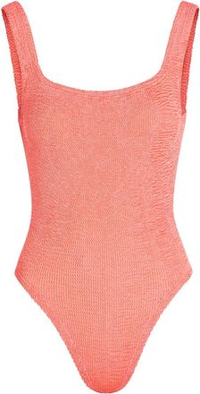 Hunza G Square-neck Crinkle Swimsuit - Coral - One Size