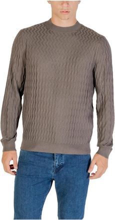 A|X Armani Exchange Gestructureerde Crew Neck Sweater - Heren - Ronde hals truien - Bruin - 2XL - Wol - Truien & Vesten
