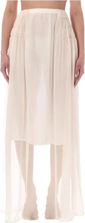 Dries Van Noten Lange Transparante Rok - Dames - Maxi Rokken - Beige - M - Chiffon - Rokken