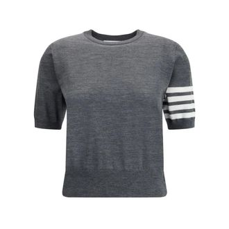 Thom Browne Truien & Vesten, Dames, Grijs, 2Xs, Wol, Gebreid T-shirt met iconische banden