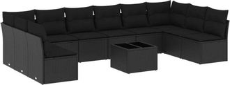 vidaXL Set De Sof&aacute;s De Jard&iacute;n 11 Pzas Y Cojines Rat&aacute;n Sint&eacute;tico Negro Vidaxl