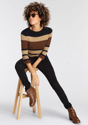 Boysen's 3/4 Arm-Pullover im modischen Streifen-Design mit Zierknopfleiste