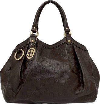 Gucci Brown Leather Handbag Tote Bag (Pre-Owned)