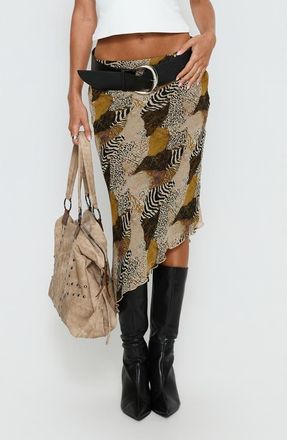 Princess Polly Suella Mixed Print Asymmetric Midi Skirt in Animal Multi at Nordstrom, Size 10