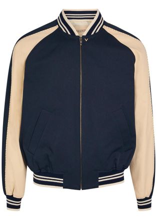 Valentino Garavani Panelled Cotton Bomber Jacket - Navy - 52 (IT52 / XL)