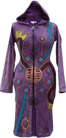 Shopoholic Fashion Slashed Embroidered Goth Vintage Pattern Faded Hippy Festival Hoodie Long Jacket [2XL,Pruple]