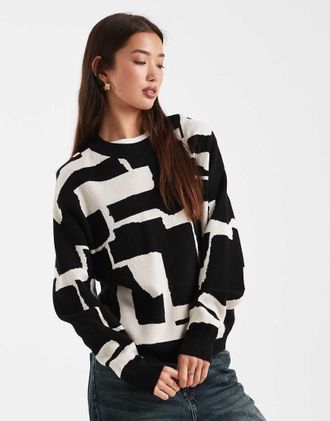 Object Maglione monocromatico con stampa animalier e scollo rotondo-Nero