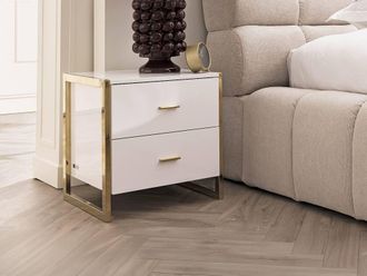 Vente-Unique 2 - Drawer Bedside Table - MDF - Lacquered White & Gold - OMBRELIA