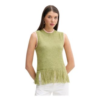 Never Fully Dressed Truien & Vesten, Dames, Groen, M, Wol, Gebreide Vest met Franjes
