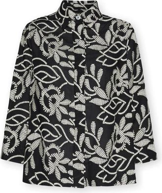 Elena Miro Geborduurd Katoenen Shirt - Dames - Overhemden - Zwart - 4XL - Katoen - Overhemden