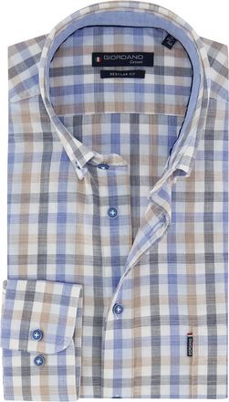 Giordano Blauw beige geruit katoenen Giordano Regular Fit overhemd