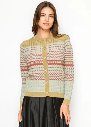 YAL New York Sage and Terracotta Chevron Knit Cardigan
