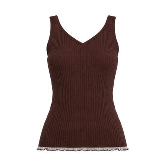 Twinset Sleeveless Tops, female, Brown, Size: XS Knit Top with Ruffles