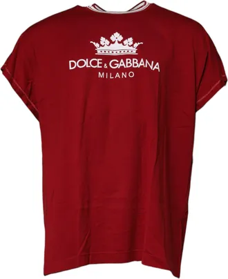 Dolce & Gabbana Red Logo Crown Cotton Crew Neck Mens T-shirt