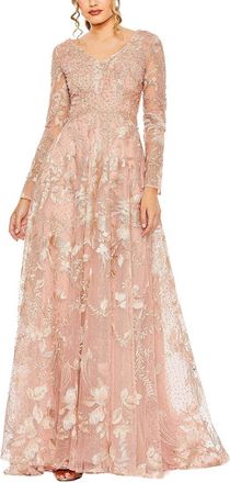 Mac Duggal Embellished Long Sleeve V Neck A Line Gown