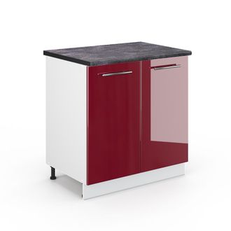 Vicco Armario Bajo Para Fregadero Fame-line, Rojo Burdeos Alto Brillo, 80 Cm Con Estante, Et Antracita