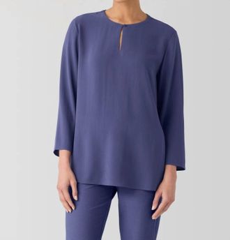 Eileen Fisher Silk Round Neck Tunic In Blue