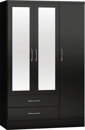 Seconique NEVADA 3 DOOR 2 DRAWER WARDROBE - BLACK GLOSS - SECONIQUE | TJ Hughes