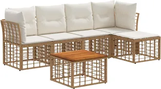 vidaXL Conjunto De Sof&aacute;s De Exterior 6 Uds. Natural Y Crema Poli&eacute;ster Vidaxl