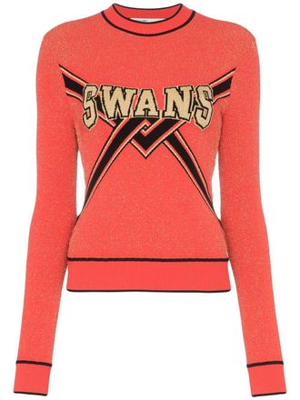 Off-white Swans intarsia lurex sweater - women - Viscose/Polyester/Metallic Fibre - 38 - Red
