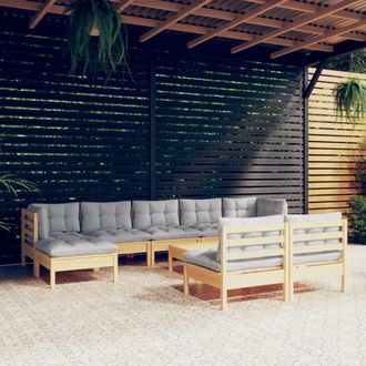vidaXL Juego De Muebles De Jard&iacute;n 10 Pzas Y Cojines Madera Pino Gris Vidaxl