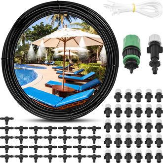 Infinite Sistema De Nebulizaci&oacute;n De Refrigeraci&oacute;n Exterior Con Manguera De 30 M Y 16 Boquillas De Lat&oacute;n, Ideal Para Patios, Jardines, Invernaderos, Camas El&aacute;st