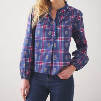 Printfresh On The Books Blouse In Nostalgia Plaid