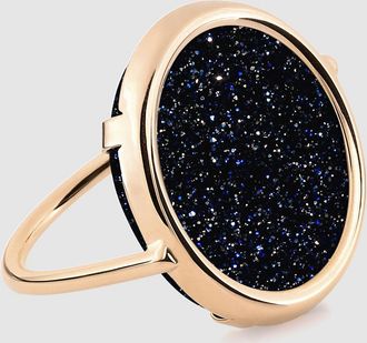 Ginette NY Bague Disc Blue Sandstone Or Rose
