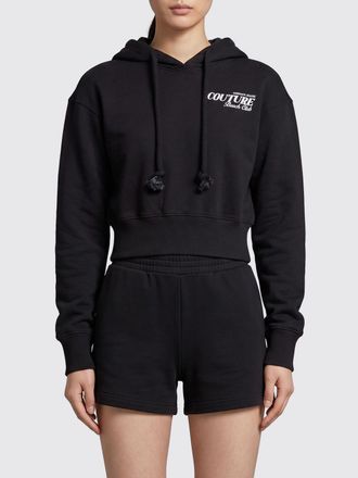Versace Jeans Couture Cropped Cotton Hoodie with Contrast Logo