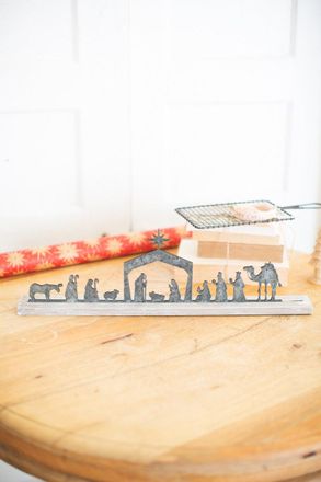 Kalalou Metal Nativity On A Wooden Stand