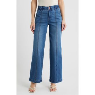 Wit & Wisdom Emma Skyrise Seamed Wide Leg Jeans in Mid Blue Artisanal at Nordstrom, Size 12