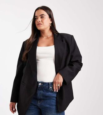 Asos Curve - Blazer stretto in vita sartoriale nero