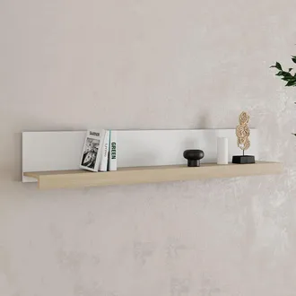 Dmora Estante Ollol, Un Estante, Estructura Color Roble, Estructura Marr&oacute;n, 150x22x24h Cm Blanco