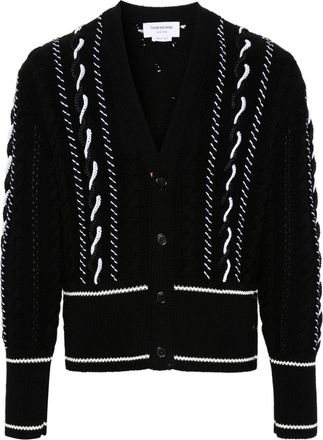 Thom Browne V-neck chunky-knit cardigan - Black