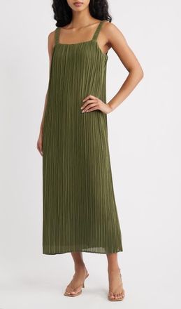 Lulus Theo Pliss&eacute; Open Back Midi Dress in Military at Nordstrom, Size X-Small