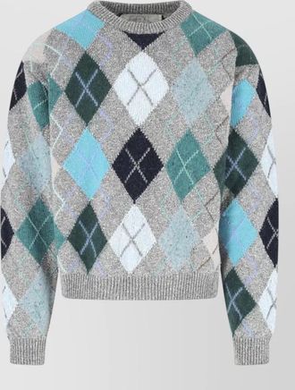 ERL crew neck argyle knit long sleeve sweater
