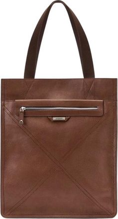 Iceberg Tassen, Heren, Bruin, ONE Size, Leer, Maxi-shopper in hazelnoot leer met kruissteek en metalen logoplaat