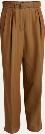 Dries Van Noten Peaches Striped Jacquard Straight-Leg Pants With Belt