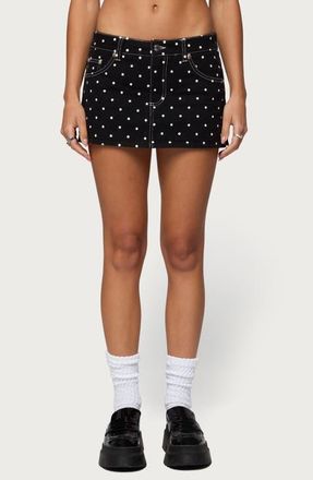 Edikted Freada Polka Dot Denim Miniskort in Black-And-White at Nordstrom, Size X-Small